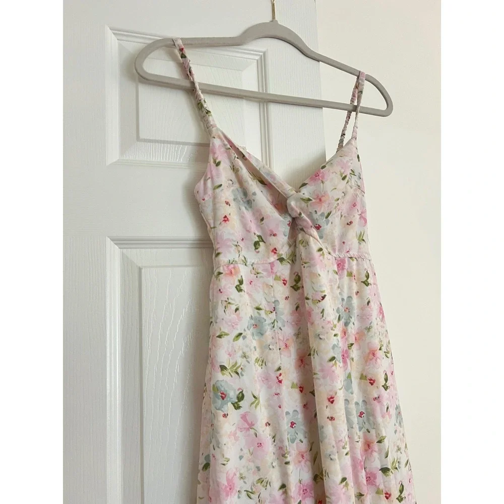 Abercrombie & Fitch Floral Twist Front Maxi Dress Pastel Pink Blue Slit Smocked